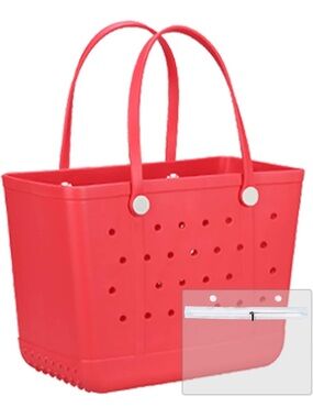 Red Everyday Tote Bag with Zipper Pouch